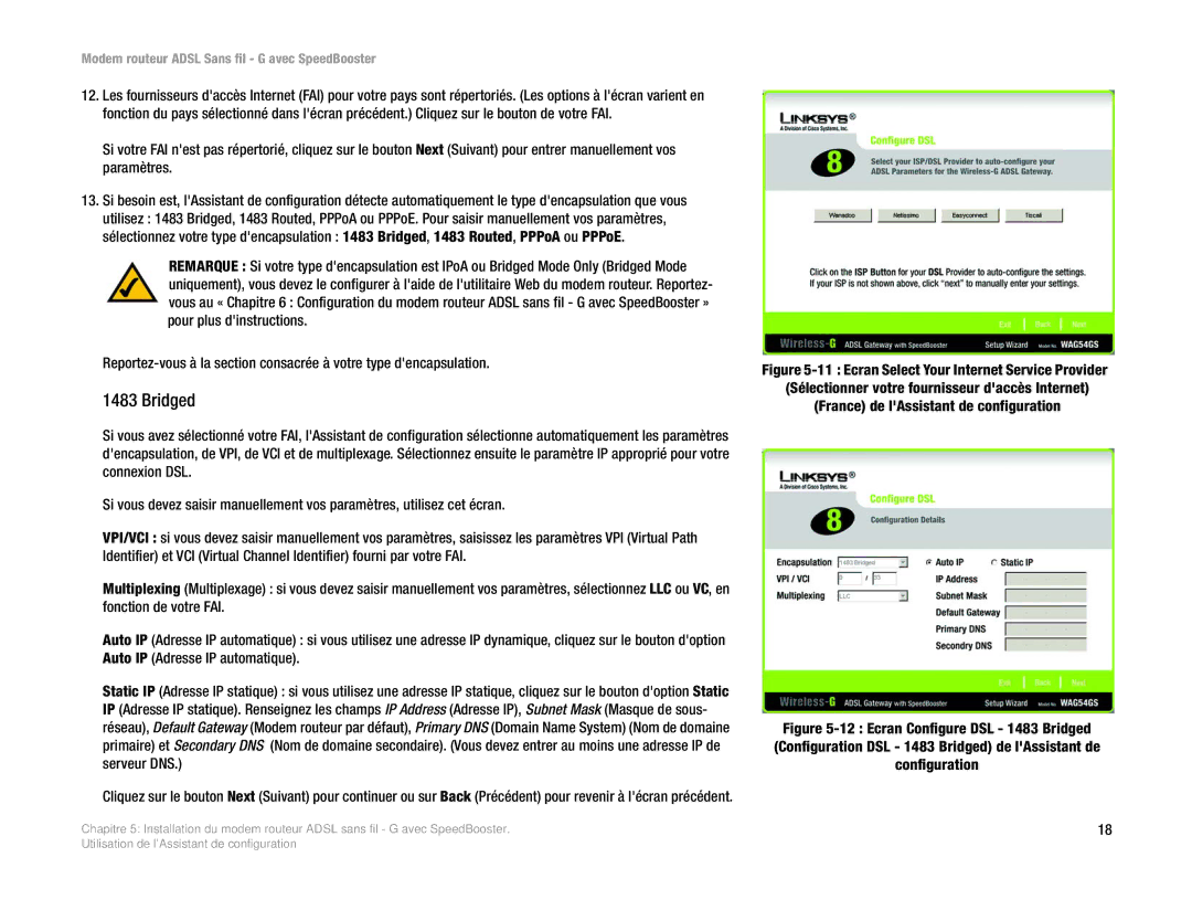 Cisco Systems WAG54GS (EU) manual Bridged, France de lAssistant de configuration 