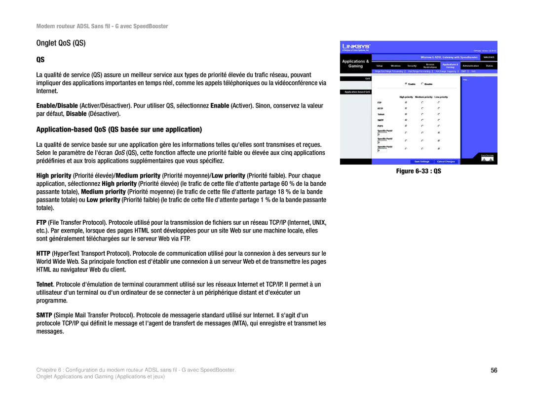 Cisco Systems WAG54GS (EU) manual Onglet QoS QS, Application-based QoS QS basée sur une application 