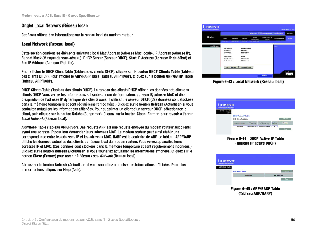 Cisco Systems WAG54GS (EU) manual Onglet Local Network Réseau local 