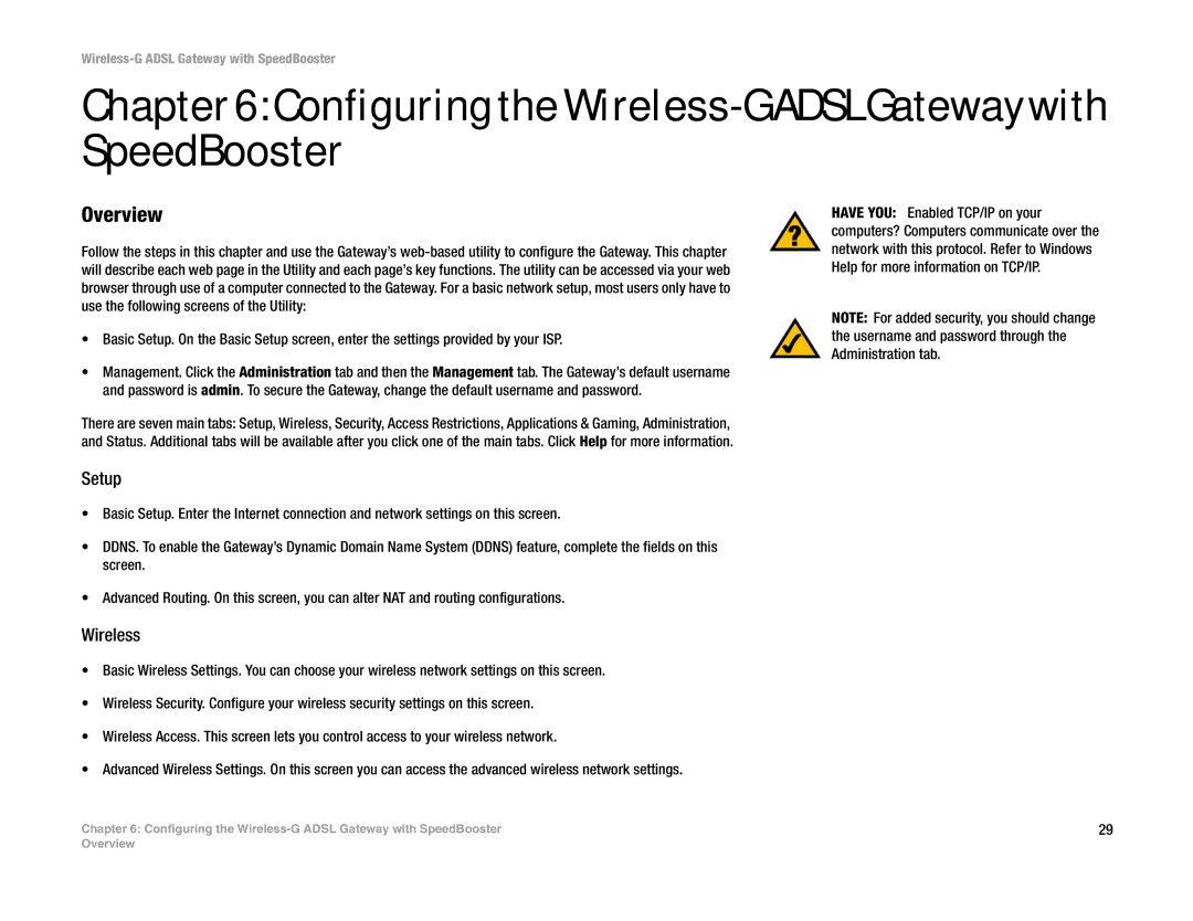 Cisco Systems WAG54GS (EU) manual Configuring the Wireless-G Adsl Gateway with SpeedBooster, Setup 