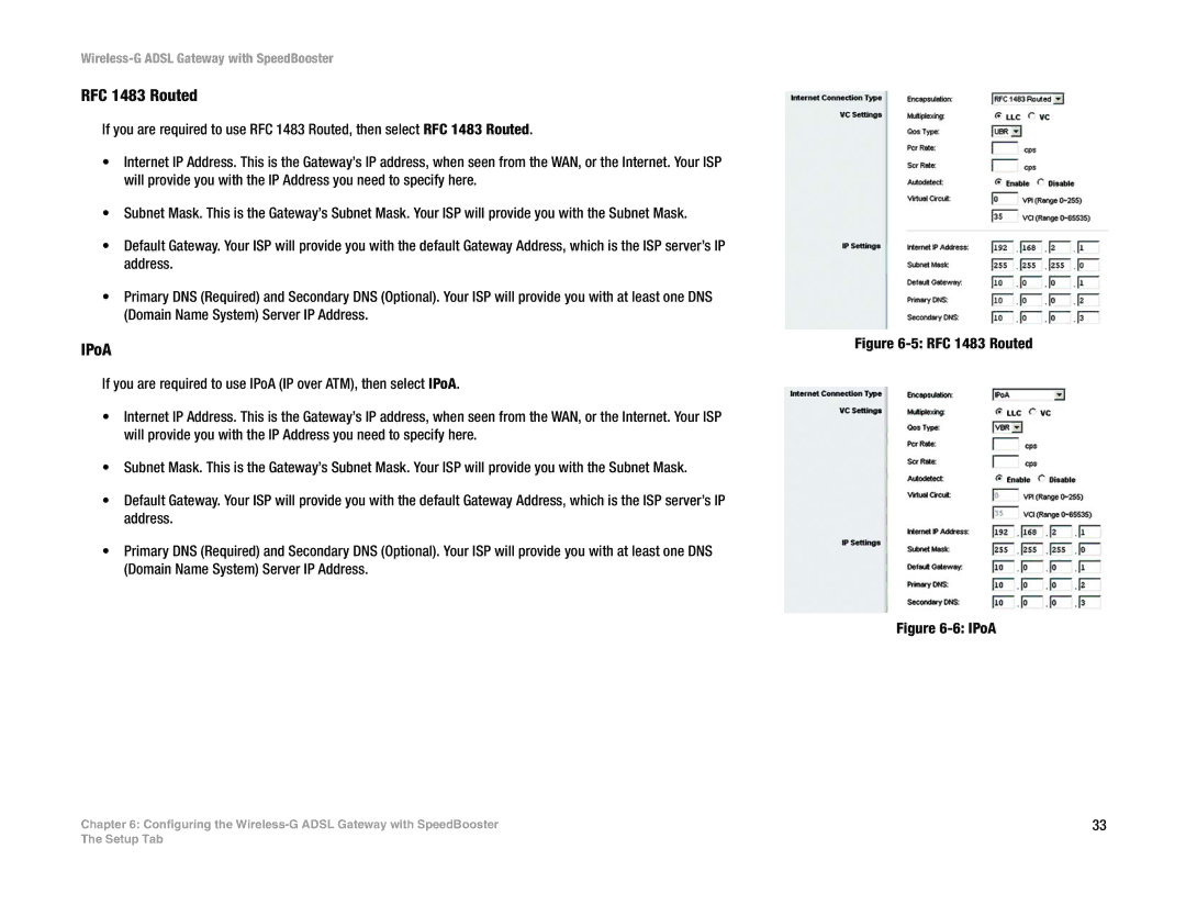 Cisco Systems WAG54GS (EU) manual RFC 1483 Routed, IPoA 