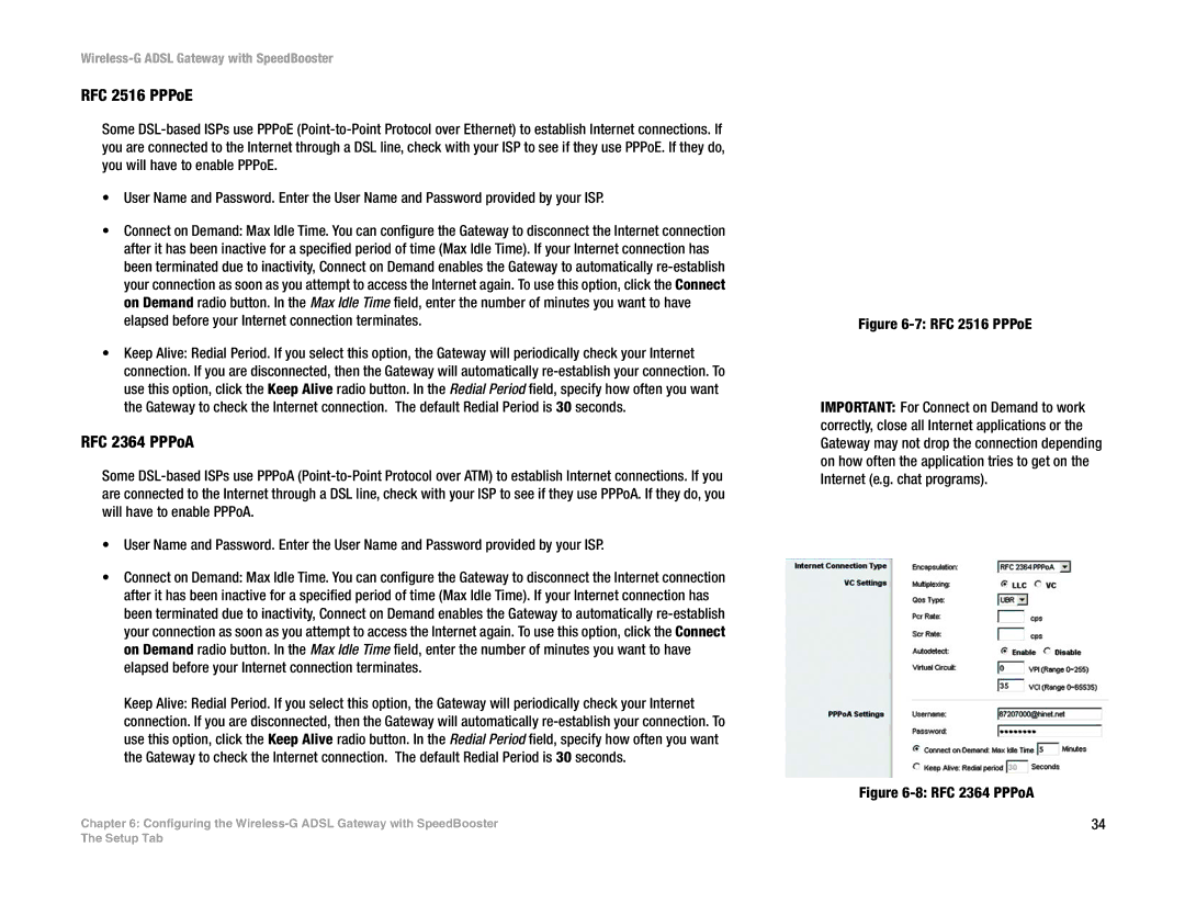 Cisco Systems WAG54GS (EU) manual RFC 2516 PPPoE, RFC 2364 PPPoA 