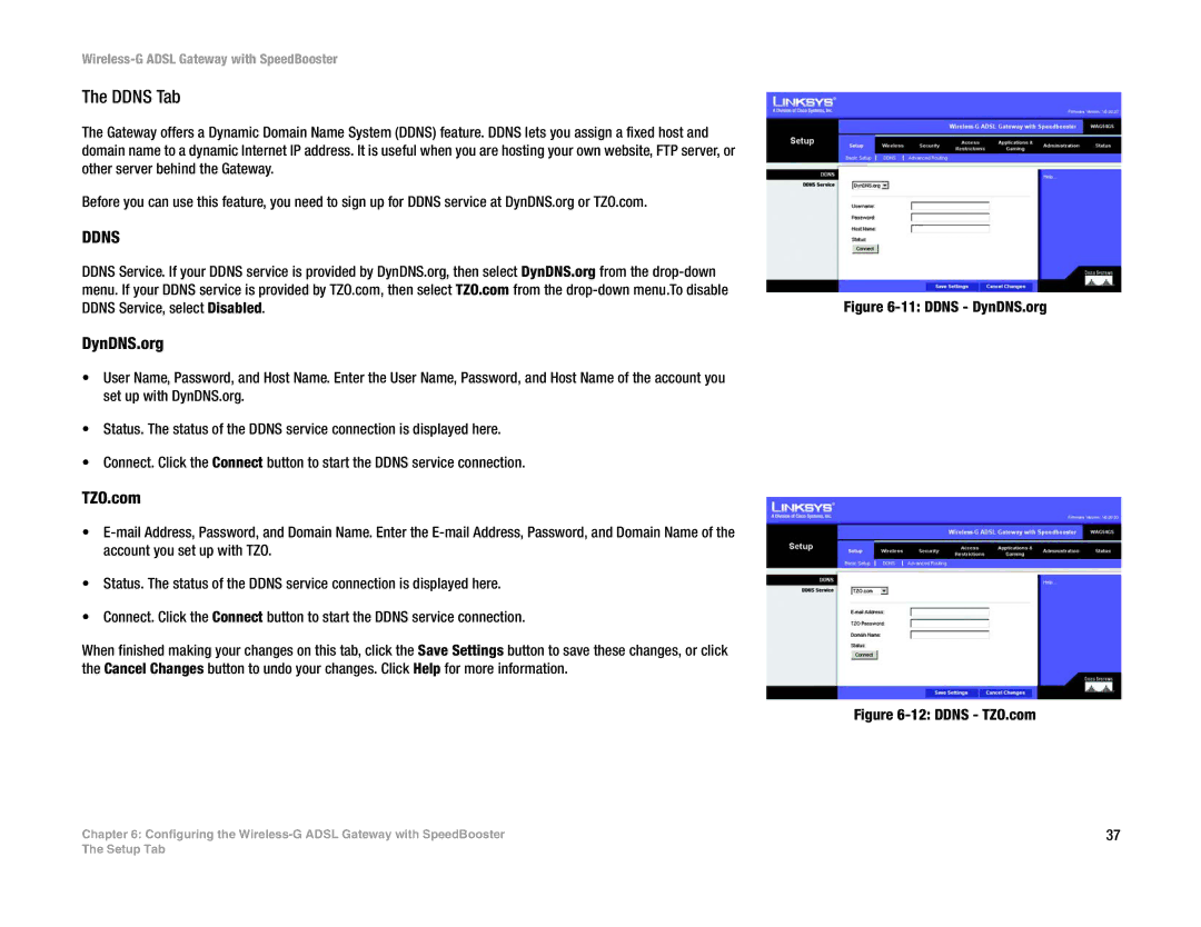 Cisco Systems WAG54GS (EU) manual Ddns Tab, DynDNS.org, TZO.com 