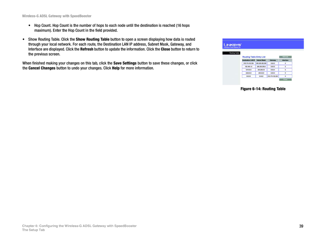 Cisco Systems WAG54GS (EU) manual Routing Table 