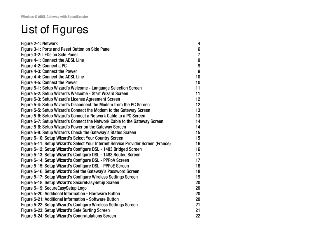 Cisco Systems WAG54GS (EU) manual List of Figures, Network 