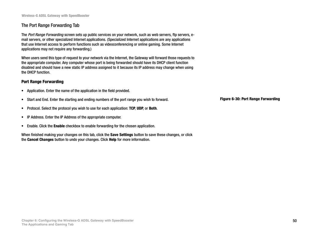 Cisco Systems WAG54GS (EU) manual Port Range Forwarding Tab 