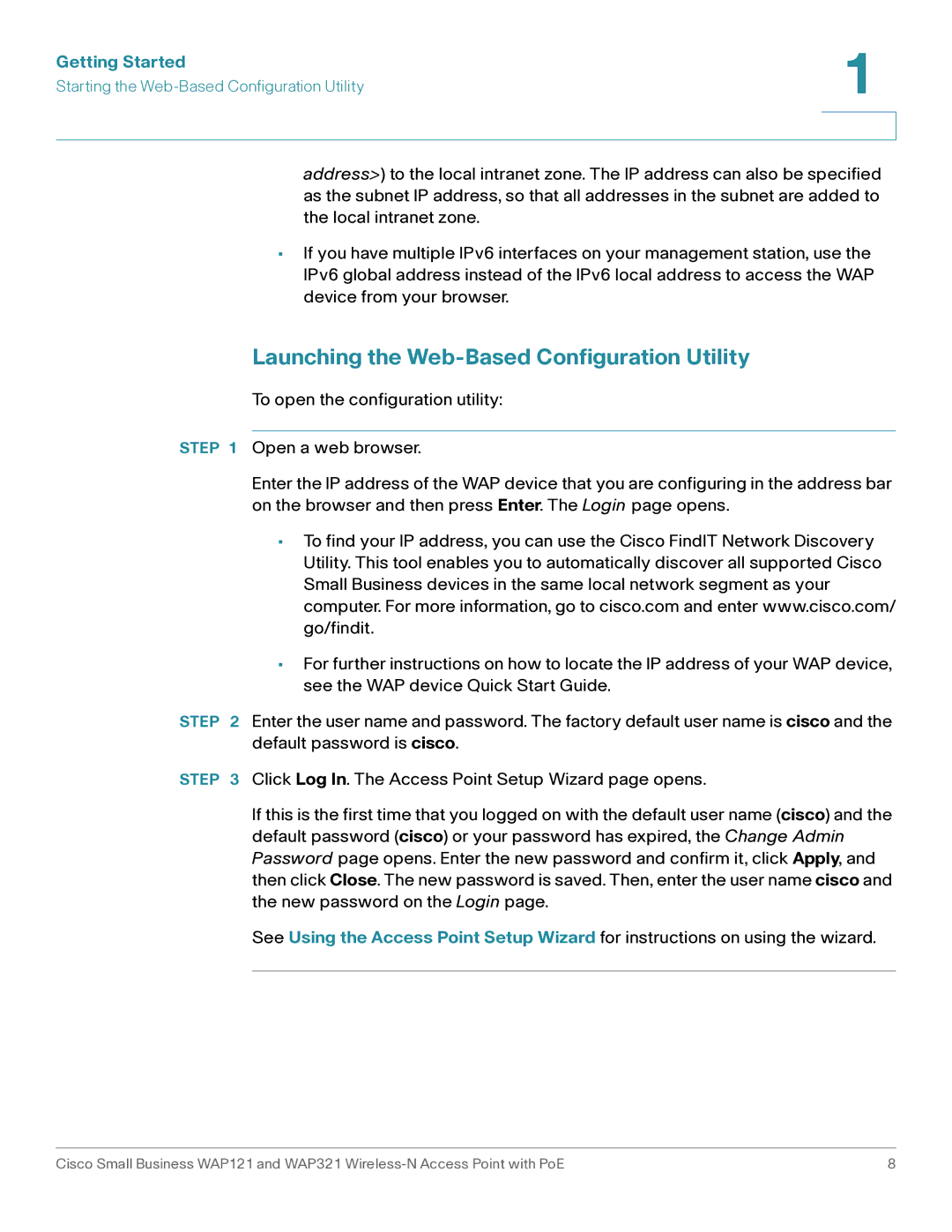 Cisco Systems WAP121, WAP321 manual Launching the Web-Based Configuration Utility 