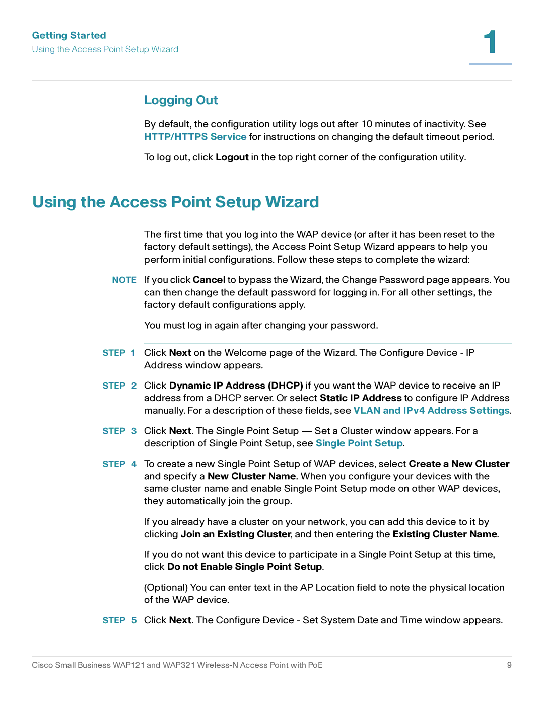 Cisco Systems WAP321, WAP121 manual Using the Access Point Setup Wizard, Logging Out 