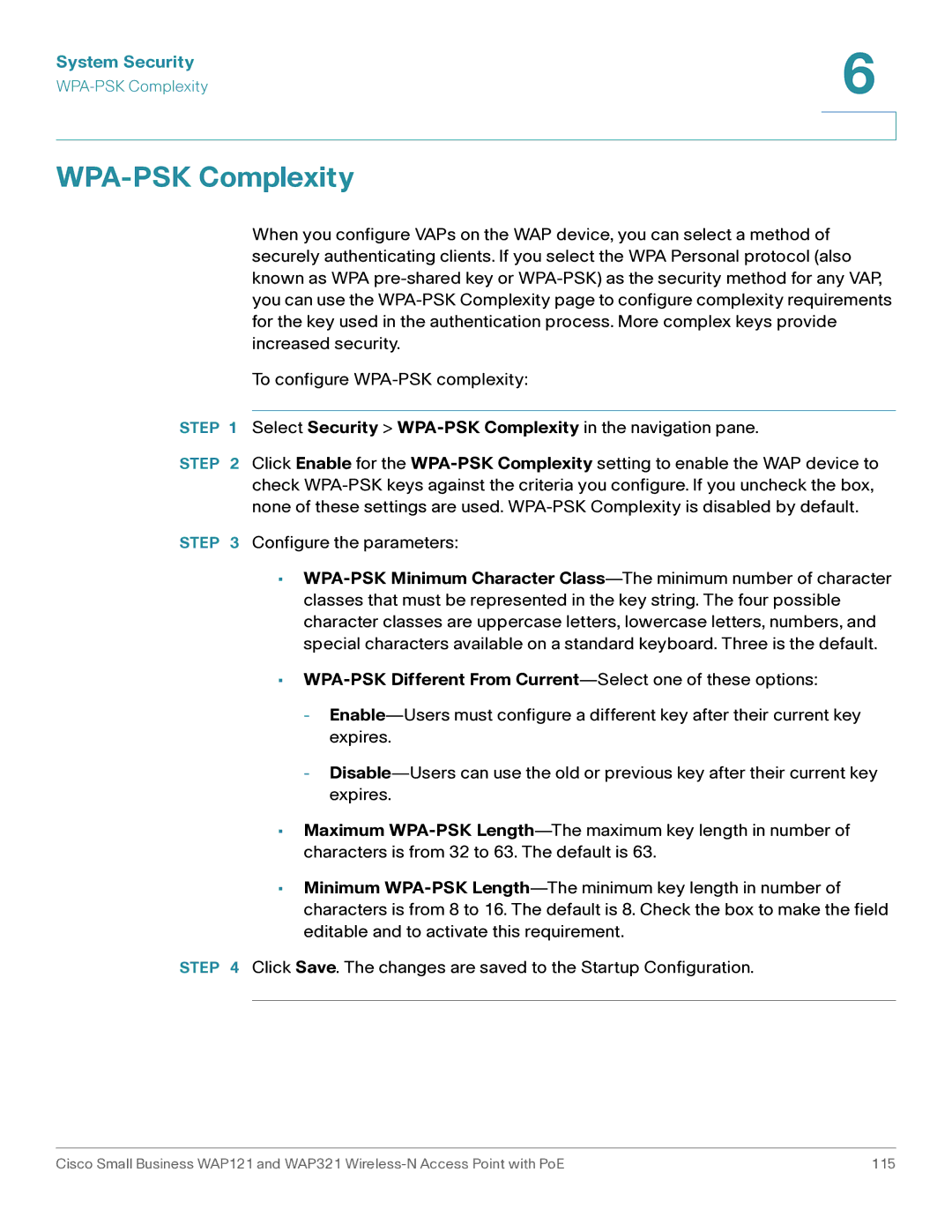 Cisco Systems WAP321, WAP121 manual WPA-PSK Complexity, WPA-PSK Different From Current-Select one of these options 