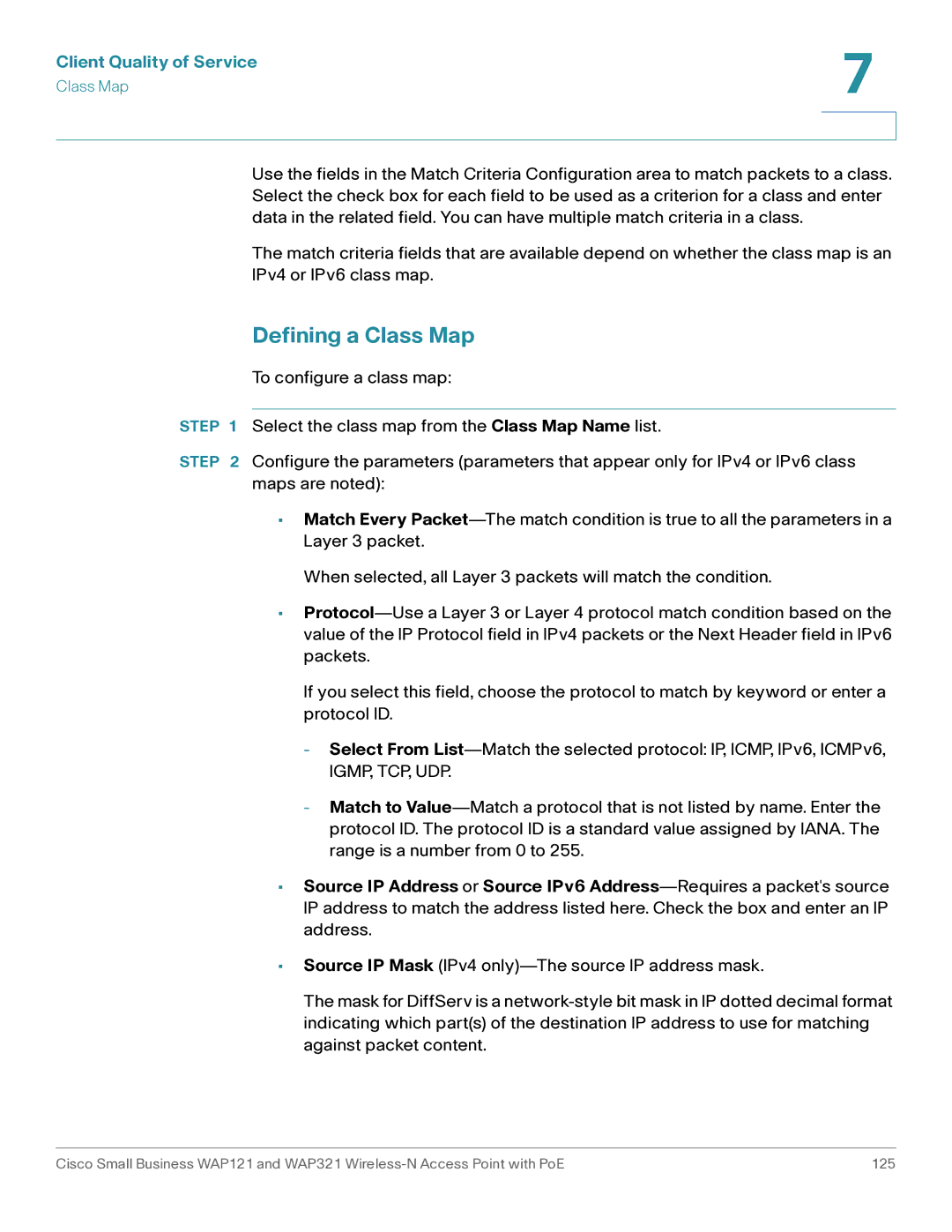 Cisco Systems WAP321, WAP121 manual Defining a Class Map 