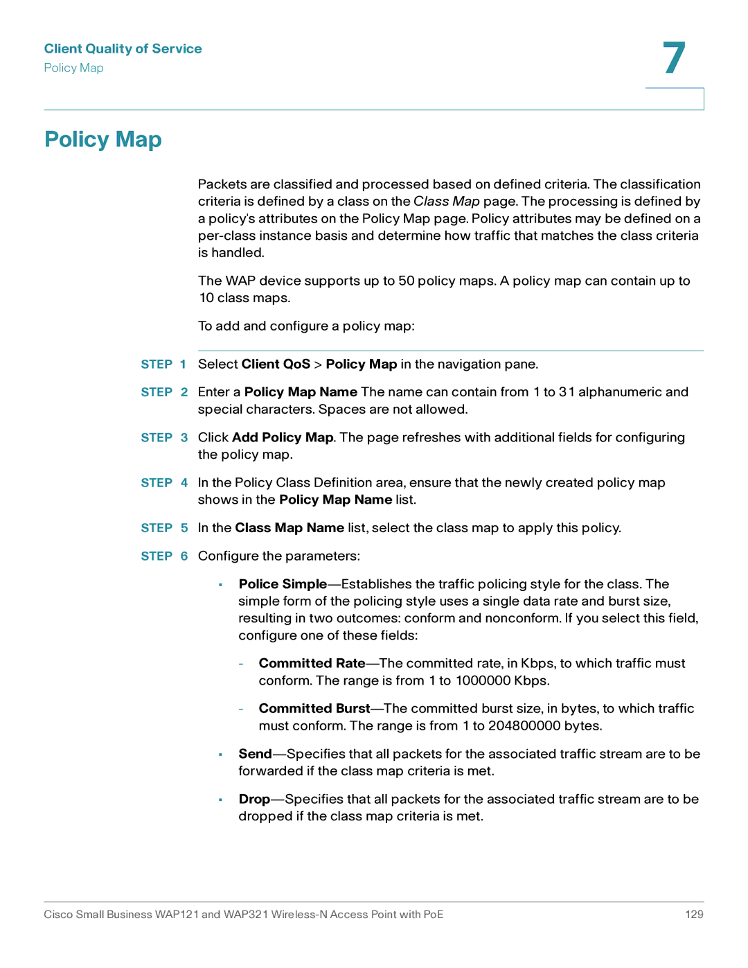 Cisco Systems WAP321, WAP121 manual Policy Map 