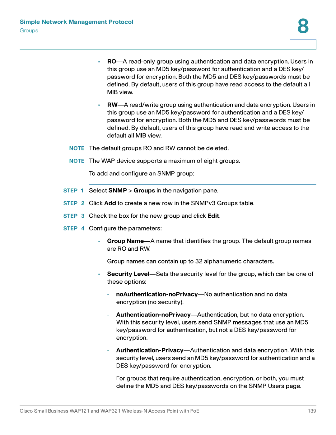 Cisco Systems WAP321, WAP121 manual Simple Network Management Protocol 