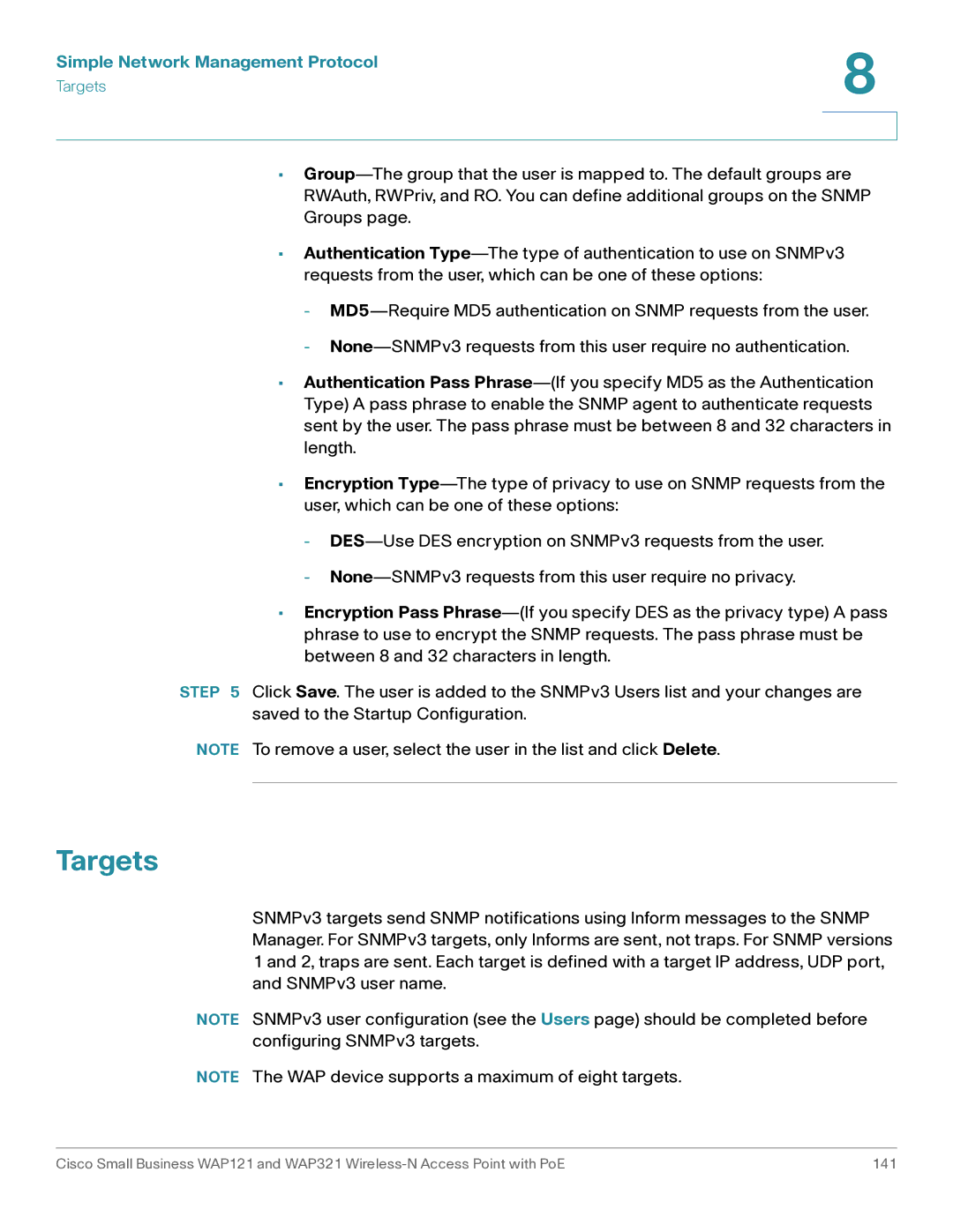 Cisco Systems WAP321, WAP121 manual Targets 