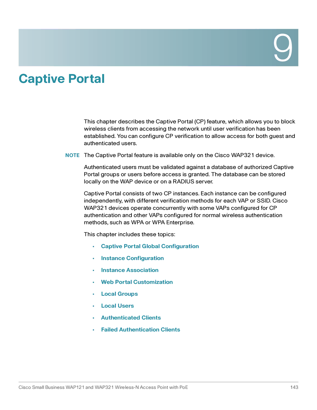 Cisco Systems WAP321, WAP121 manual Captive Portal 