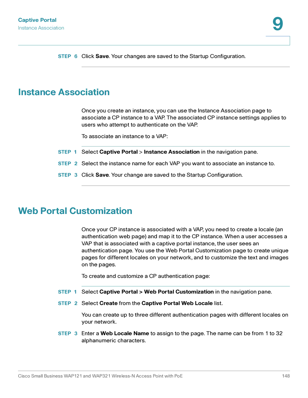 Cisco Systems WAP121, WAP321 manual Instance Association, Web Portal Customization 