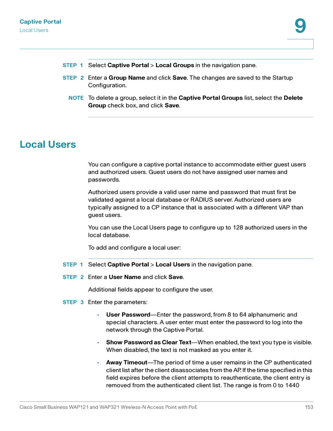 Cisco Systems WAP321, WAP121 manual Local Users 