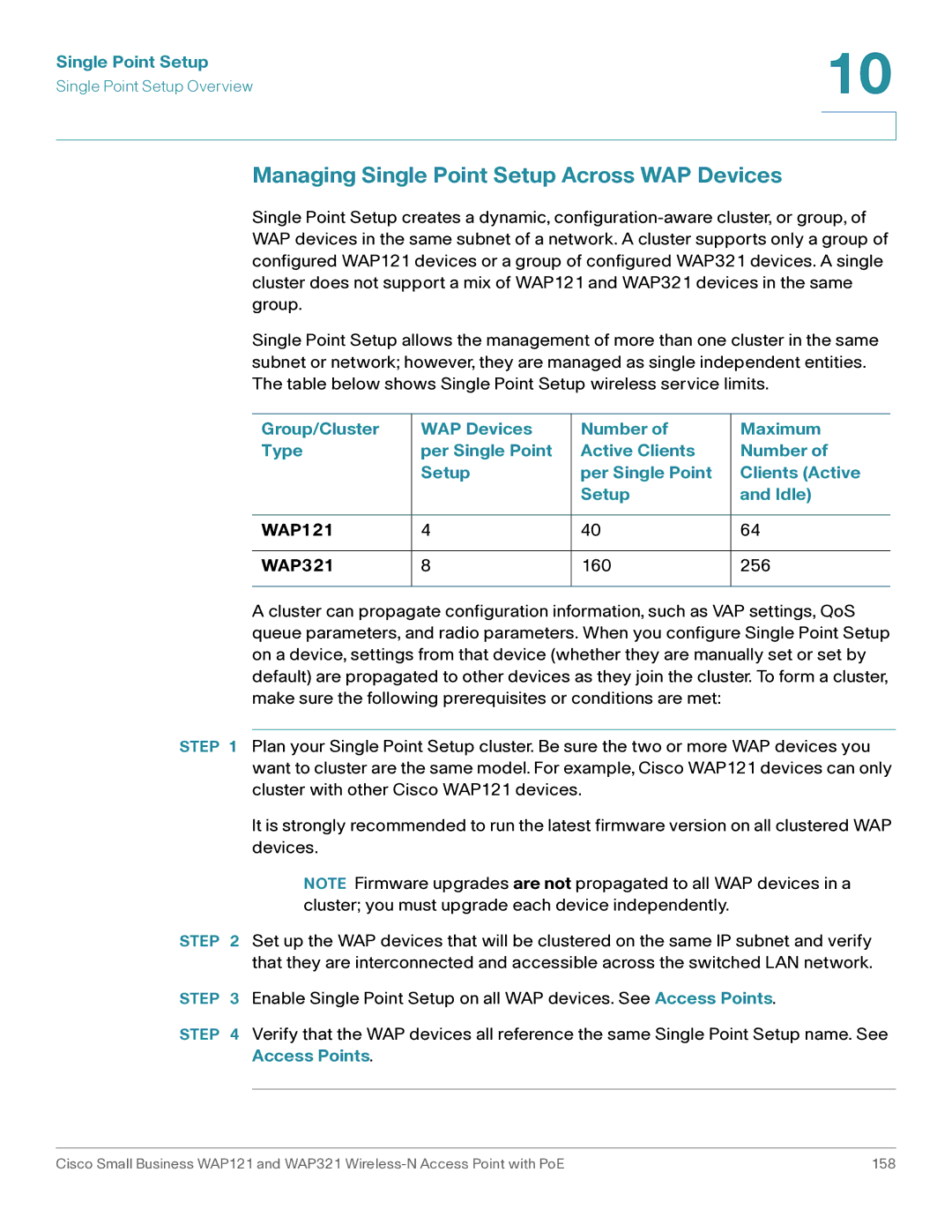 Cisco Systems WAP121, WAP321 manual Managing Single Point Setup Across WAP Devices 