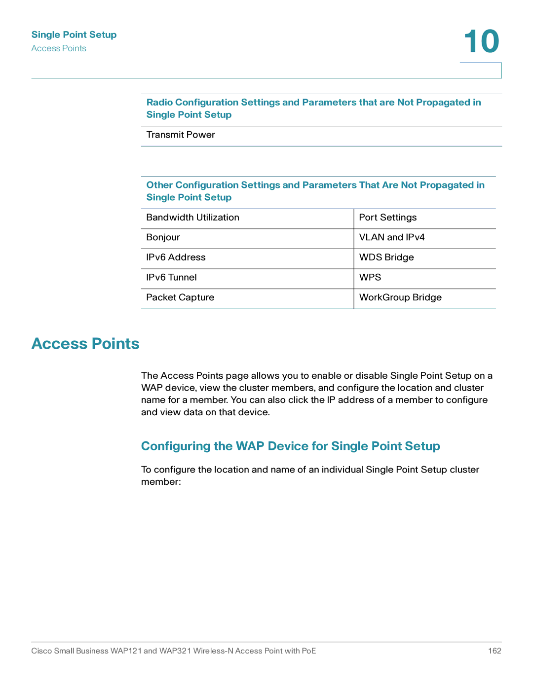 Cisco Systems WAP121, WAP321 manual Access Points, Configuring the WAP Device for Single Point Setup 