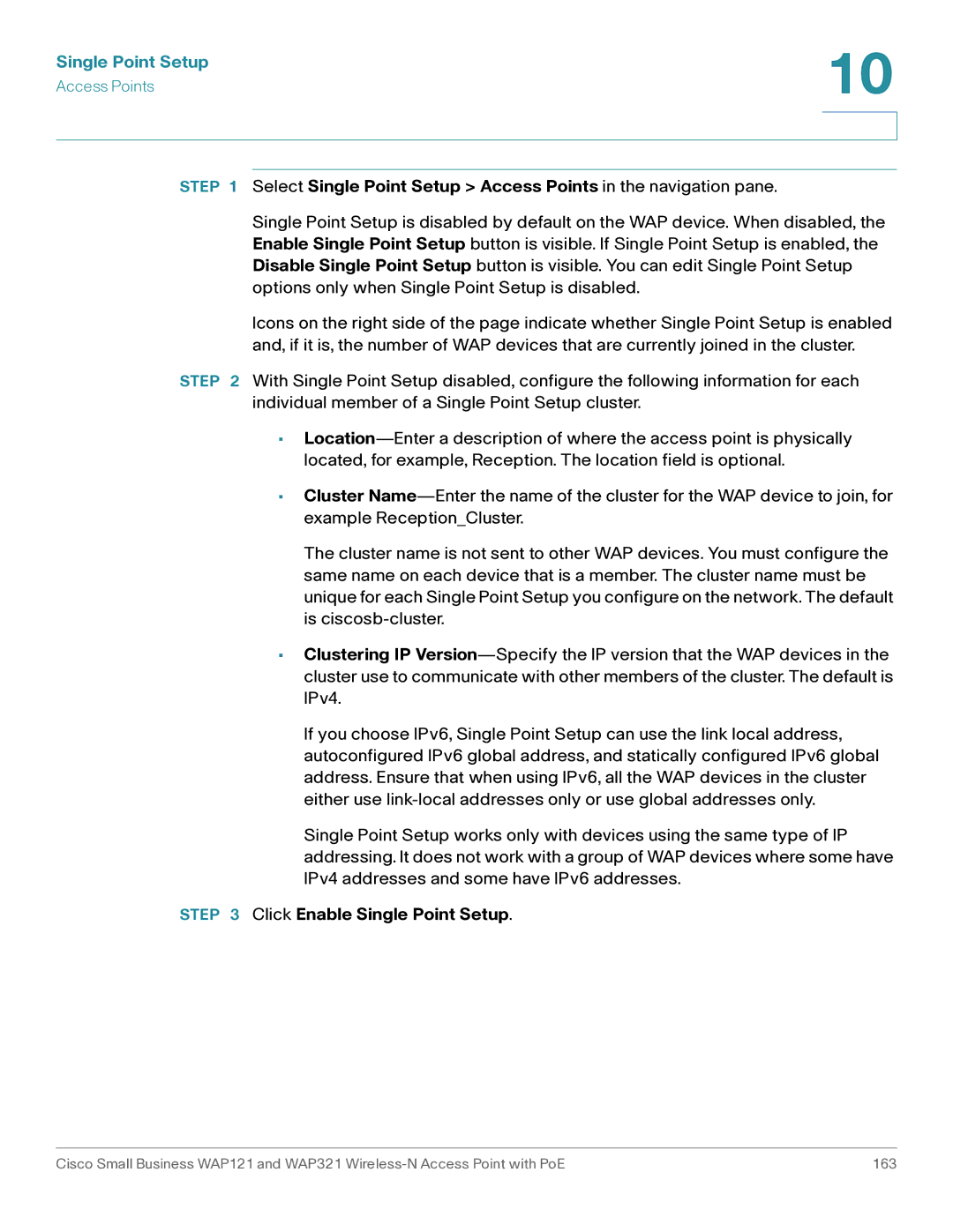 Cisco Systems WAP321, WAP121 manual Click Enable Single Point Setup 