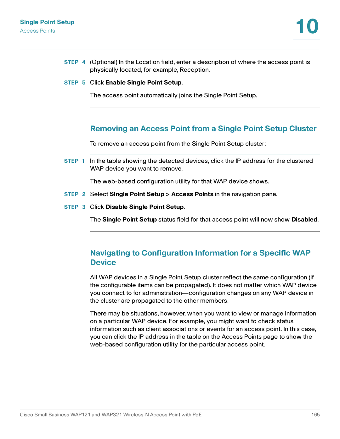 Cisco Systems WAP321, WAP121 manual Removing an Access Point from a Single Point Setup Cluster 