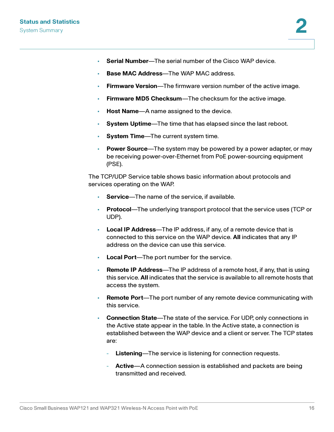 Cisco Systems WAP121, WAP321 manual Status and Statistics 