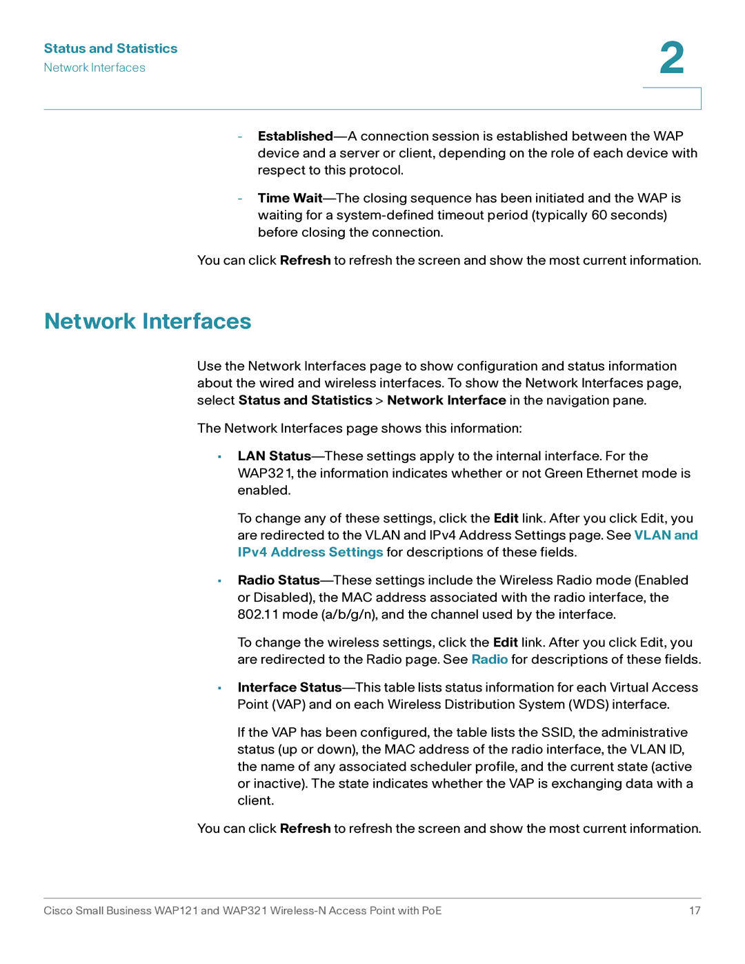 Cisco Systems WAP321, WAP121 manual Network Interfaces 