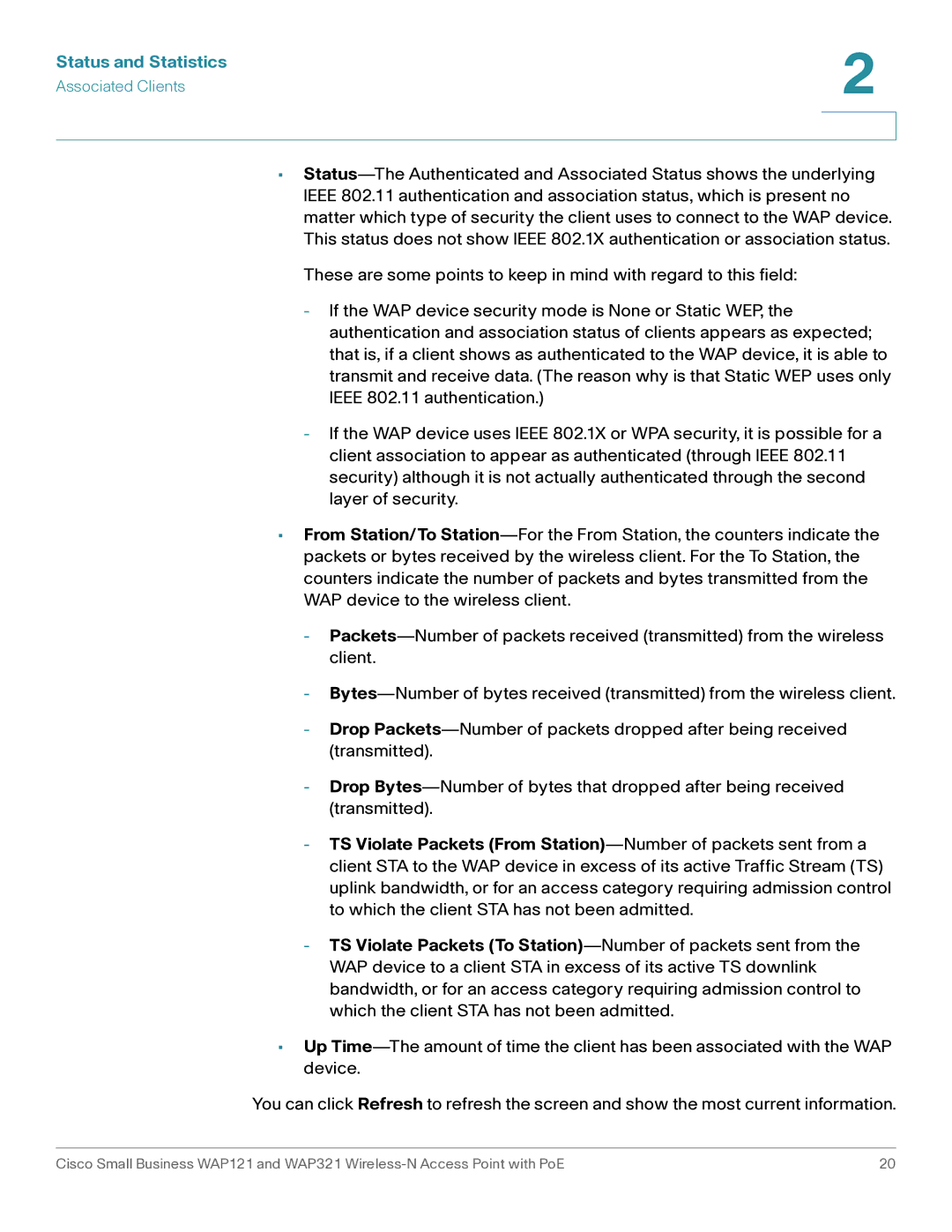 Cisco Systems WAP121, WAP321 manual Status and Statistics 