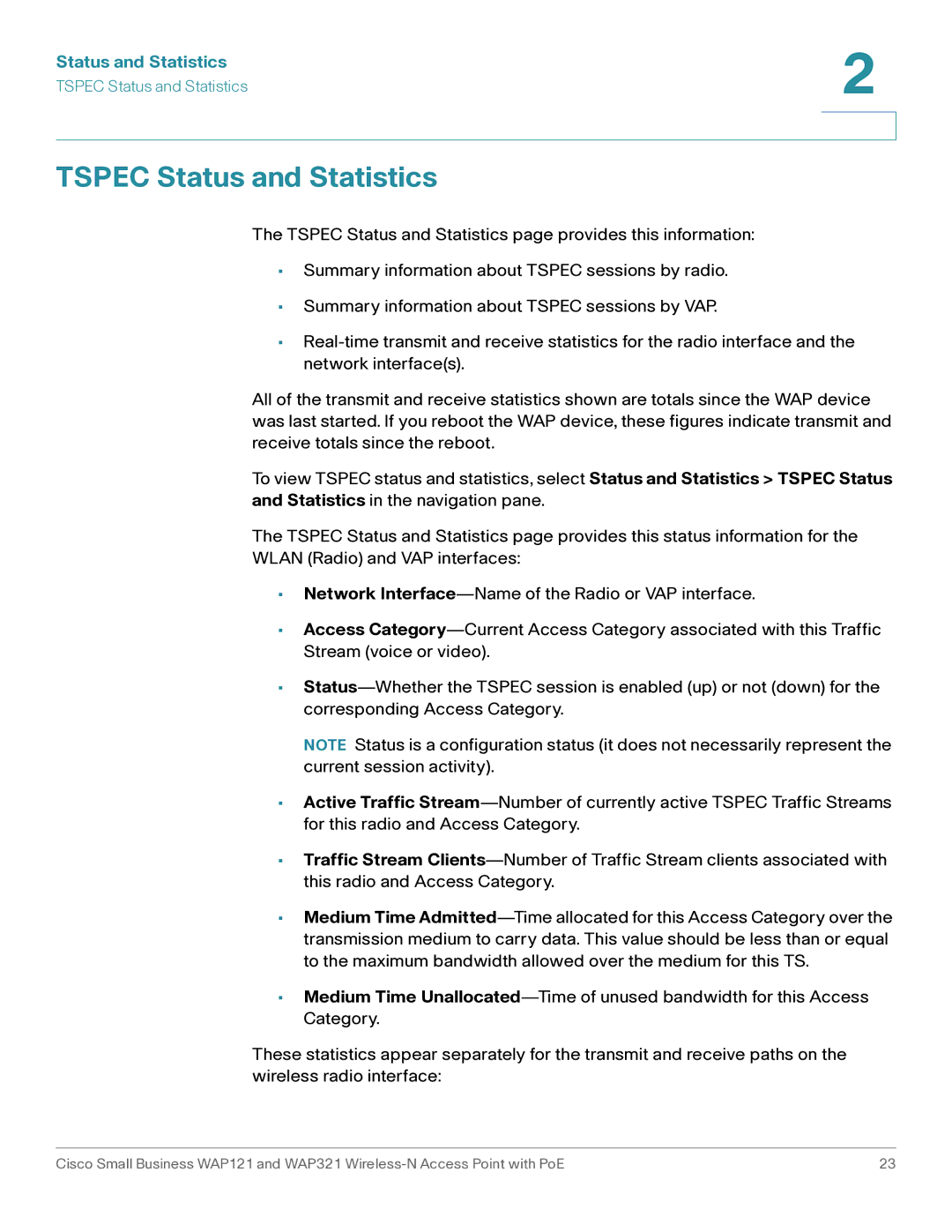 Cisco Systems WAP321, WAP121 manual Tspec Status and Statistics 