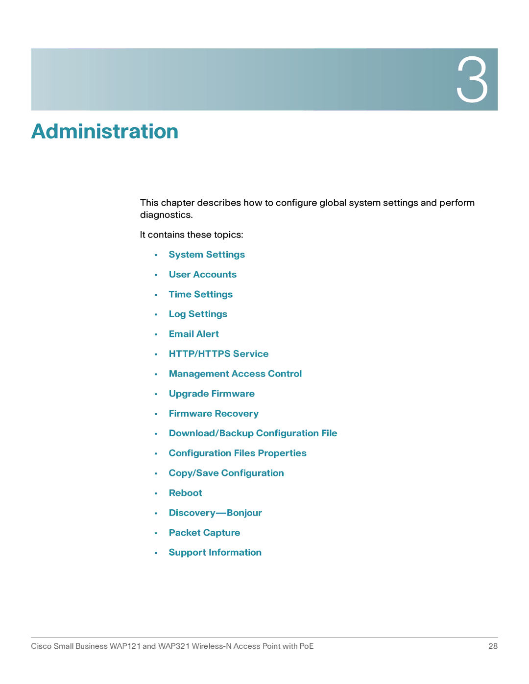 Cisco Systems WAP121, WAP321 manual Administration 