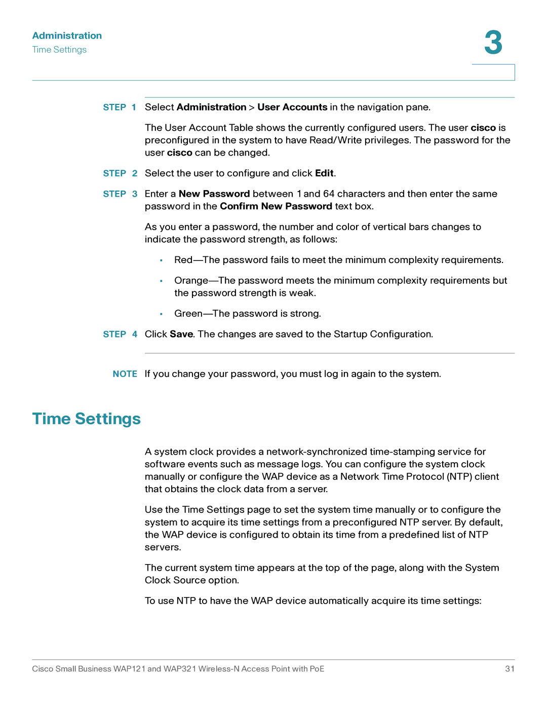 Cisco Systems WAP321, WAP121 manual Time Settings 