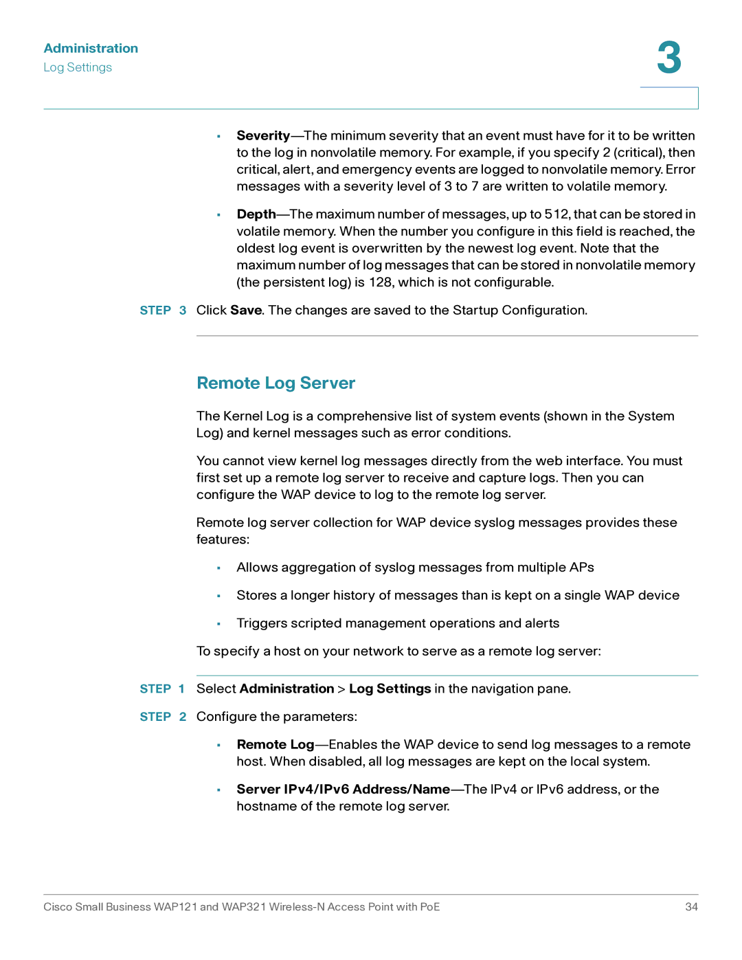 Cisco Systems WAP121, WAP321 manual Remote Log Server 