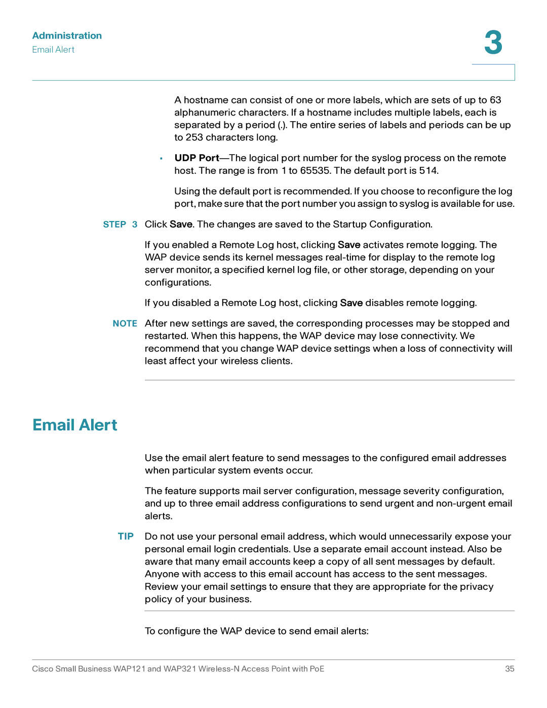 Cisco Systems WAP321, WAP121 manual Email Alert 