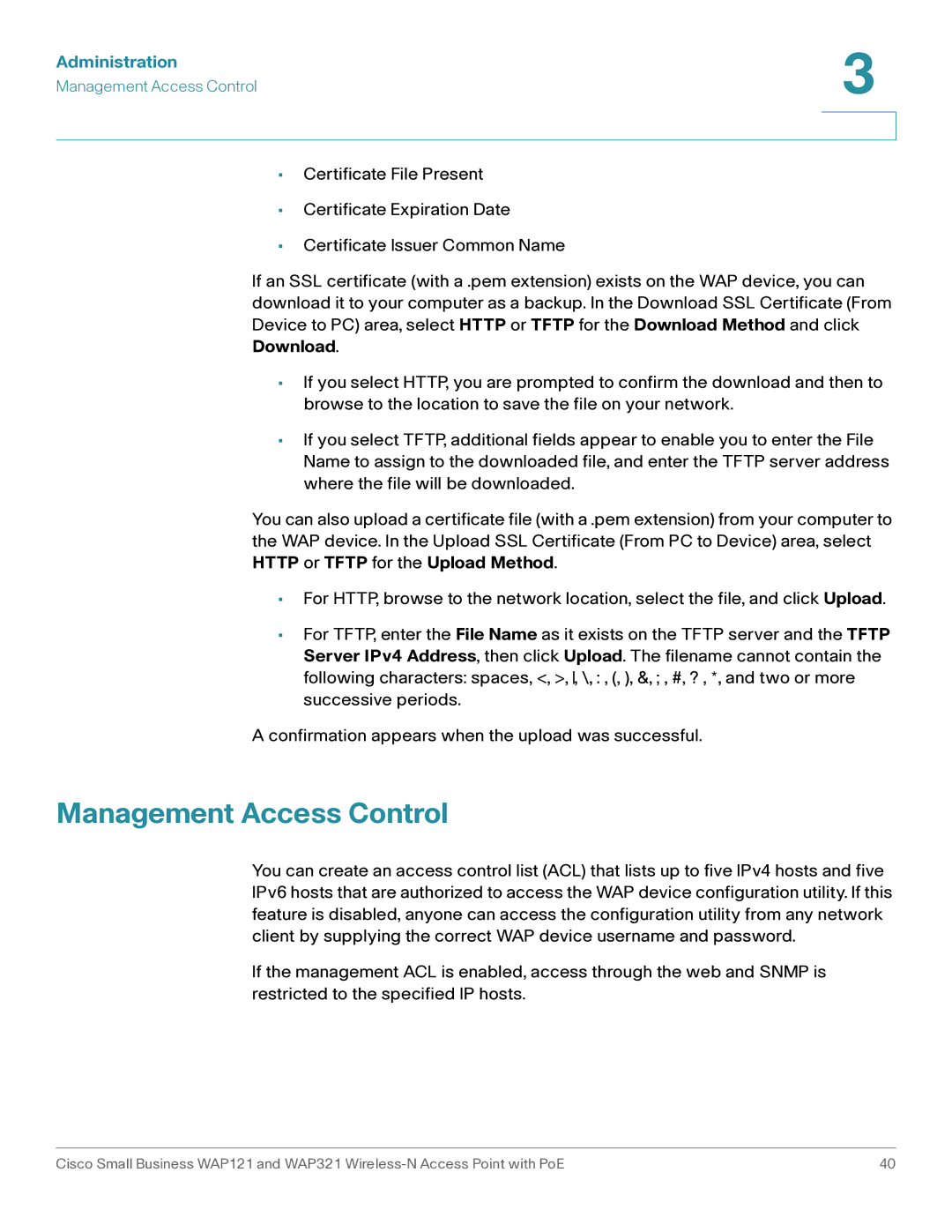 Cisco Systems WAP121, WAP321 manual Management Access Control 