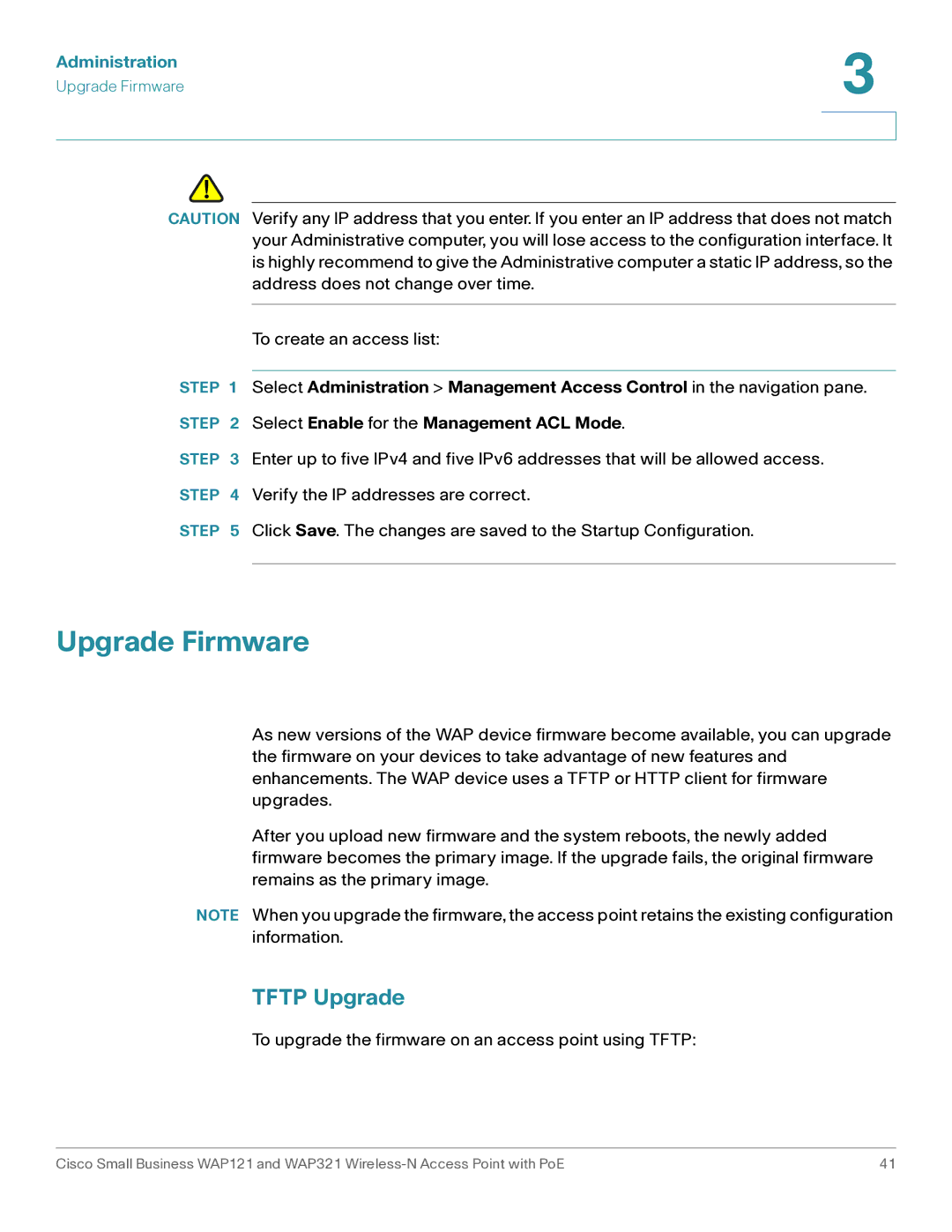 Cisco Systems WAP321, WAP121 manual Upgrade Firmware, Tftp Upgrade 