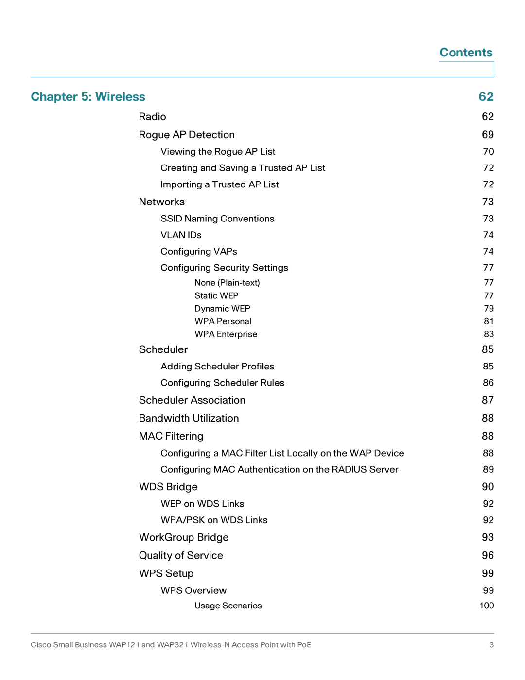 Cisco Systems WAP321, WAP121 manual Contents Wireless 