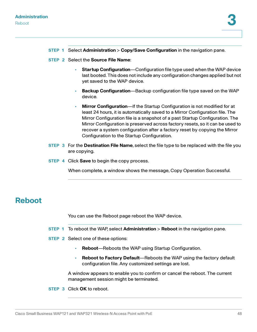 Cisco Systems WAP121, WAP321 manual Reboot 