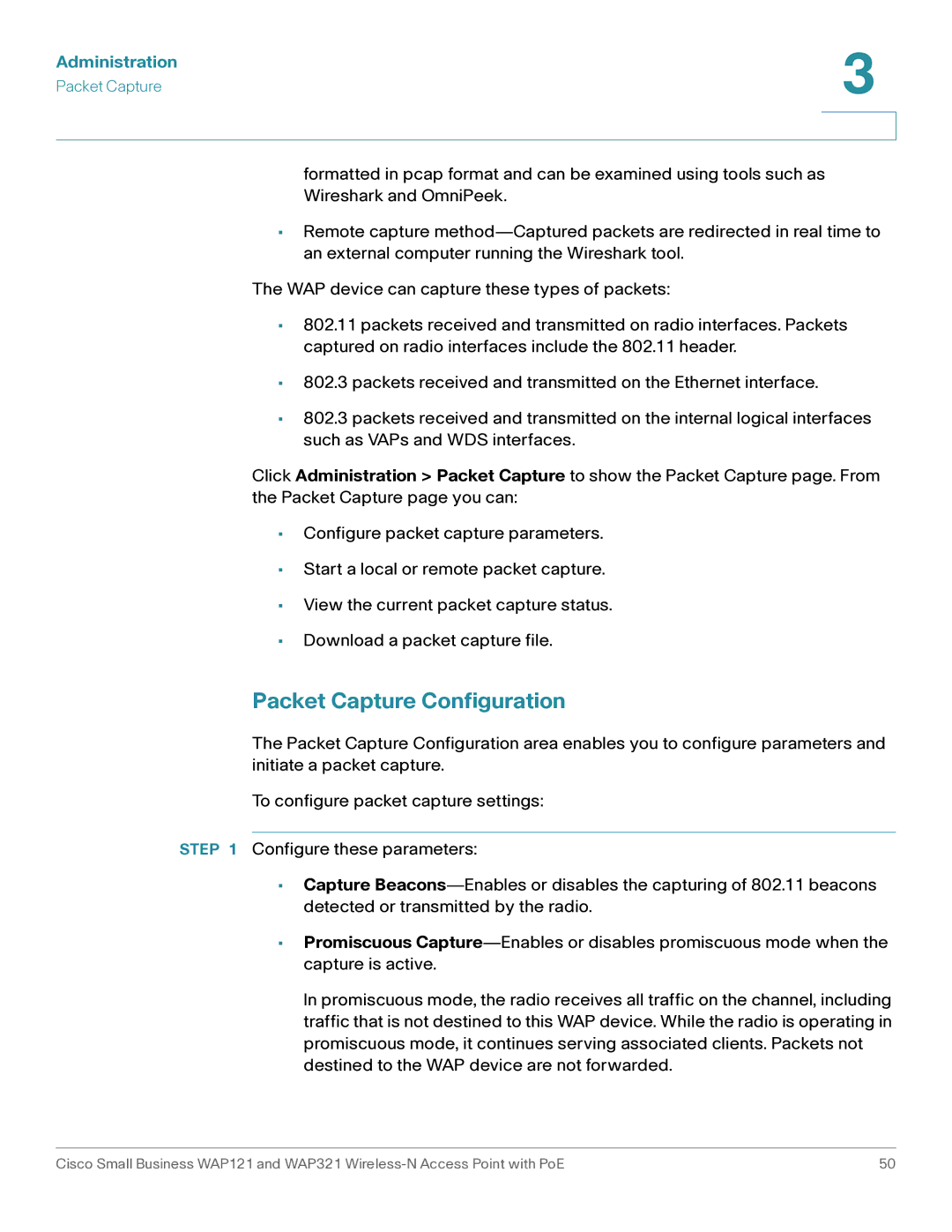 Cisco Systems WAP121, WAP321 manual Packet Capture Configuration 