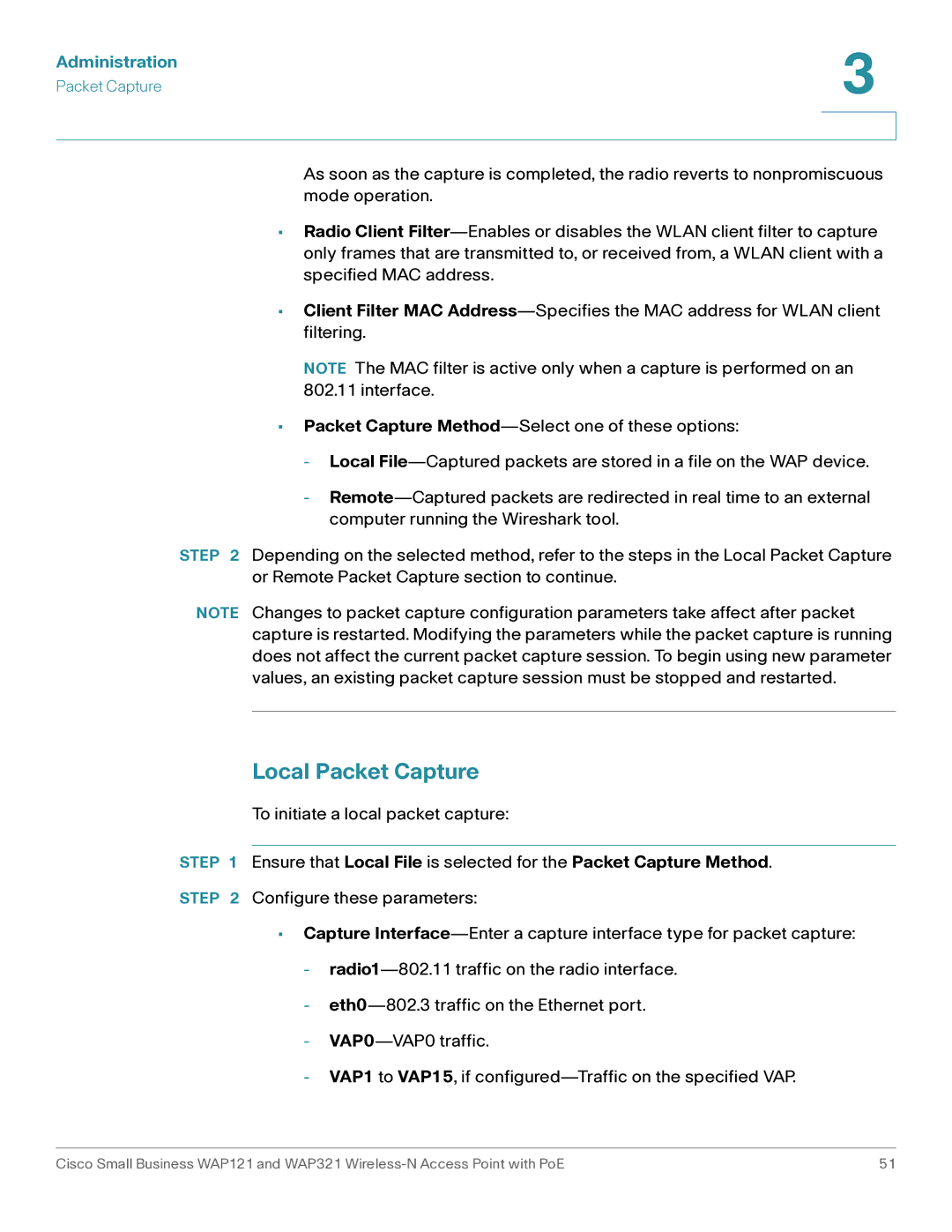 Cisco Systems WAP321, WAP121 manual Local Packet Capture 