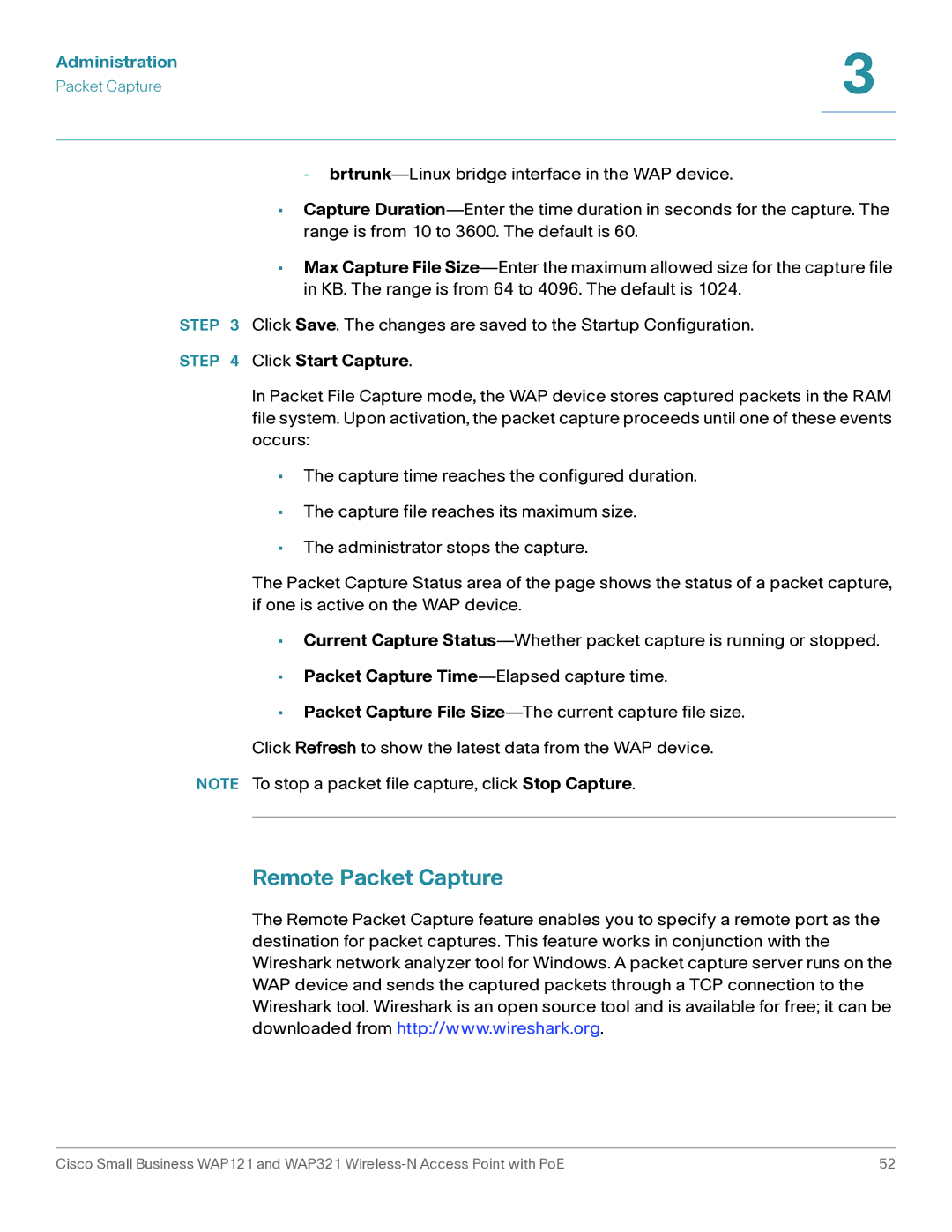 Cisco Systems WAP121, WAP321 manual Remote Packet Capture, Click Start Capture 