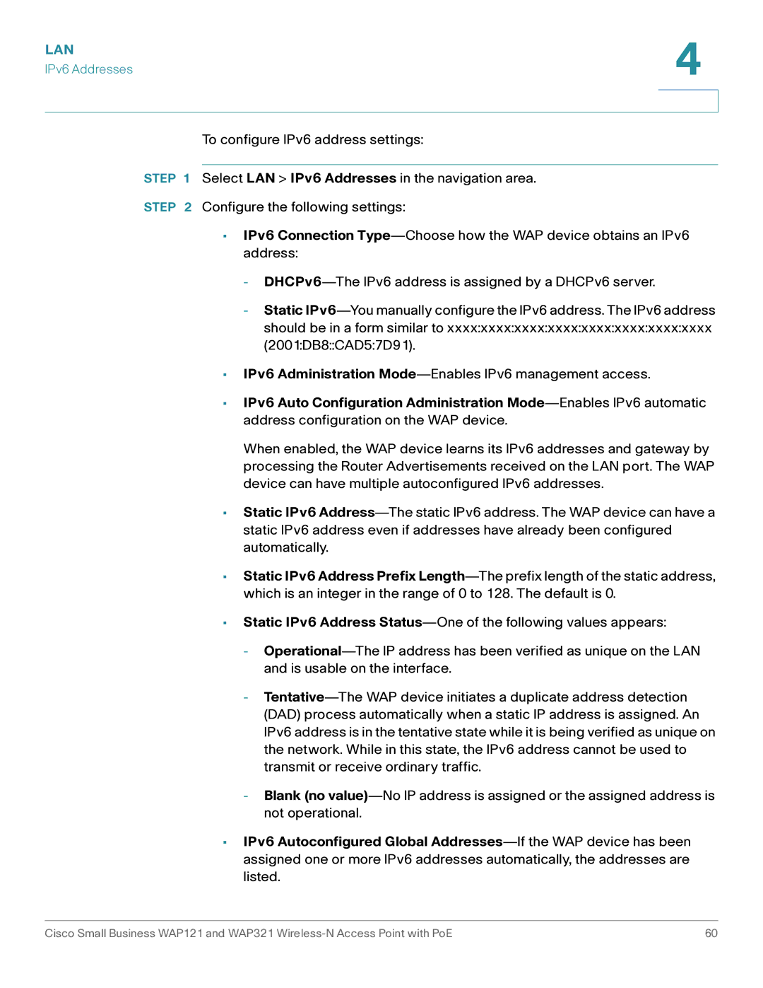 Cisco Systems WAP121, WAP321 manual Lan 