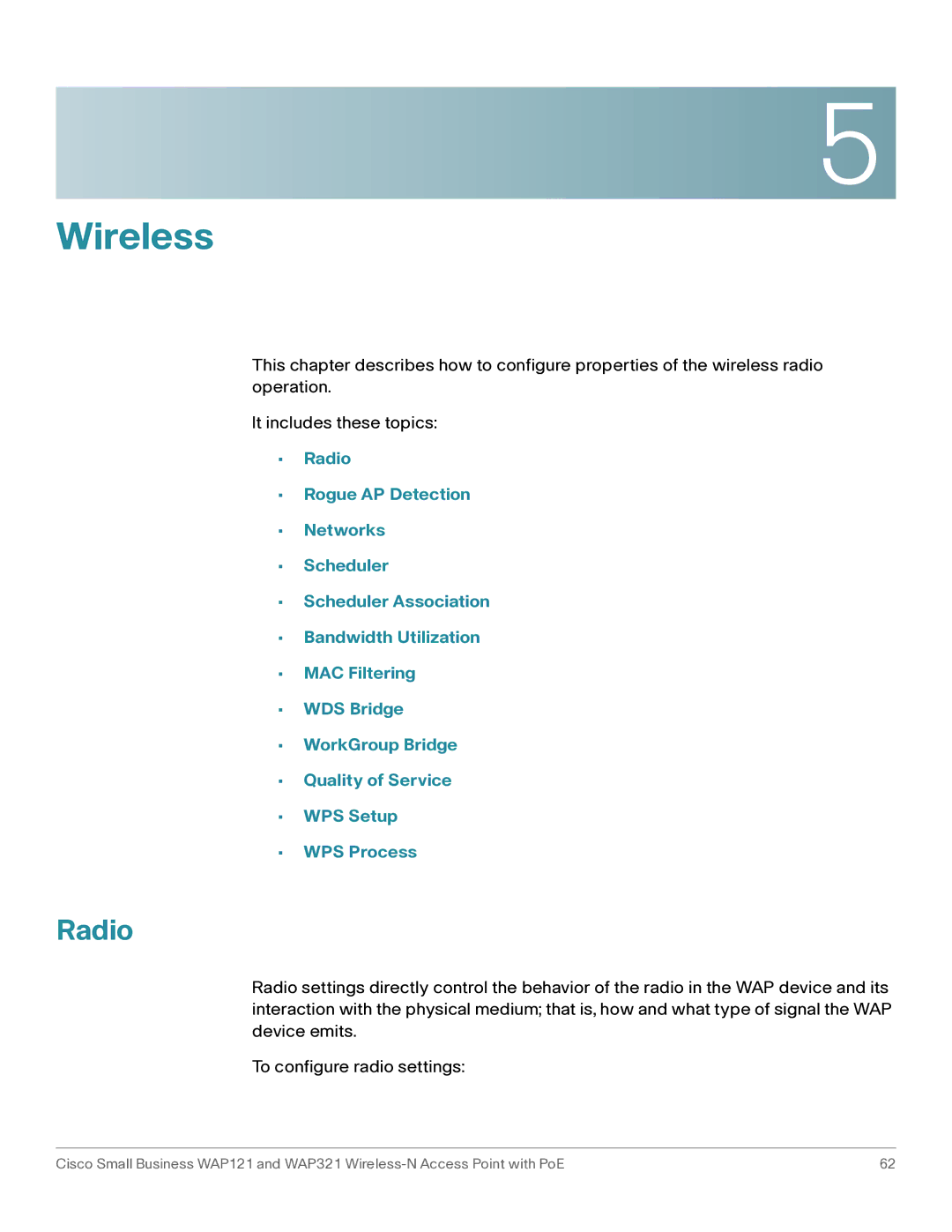Cisco Systems WAP121, WAP321 manual Wireless, Radio 