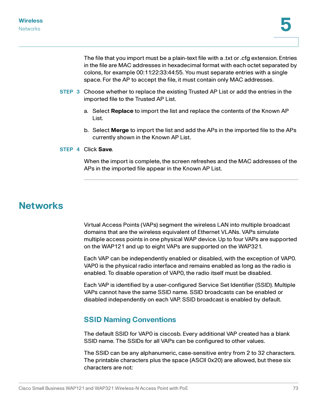 Cisco Systems WAP321, WAP121 manual Networks, Ssid Naming Conventions 