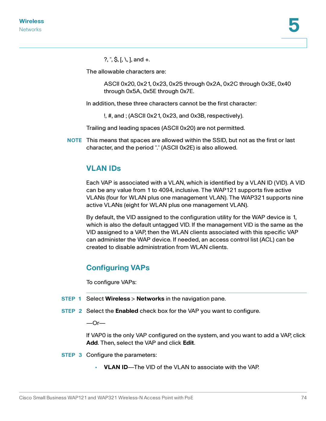 Cisco Systems WAP121, WAP321 manual Vlan IDs, Configuring VAPs 