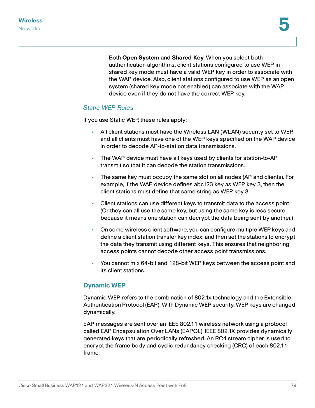 Cisco Systems WAP321, WAP121 manual Static WEP Rules, Dynamic WEP 