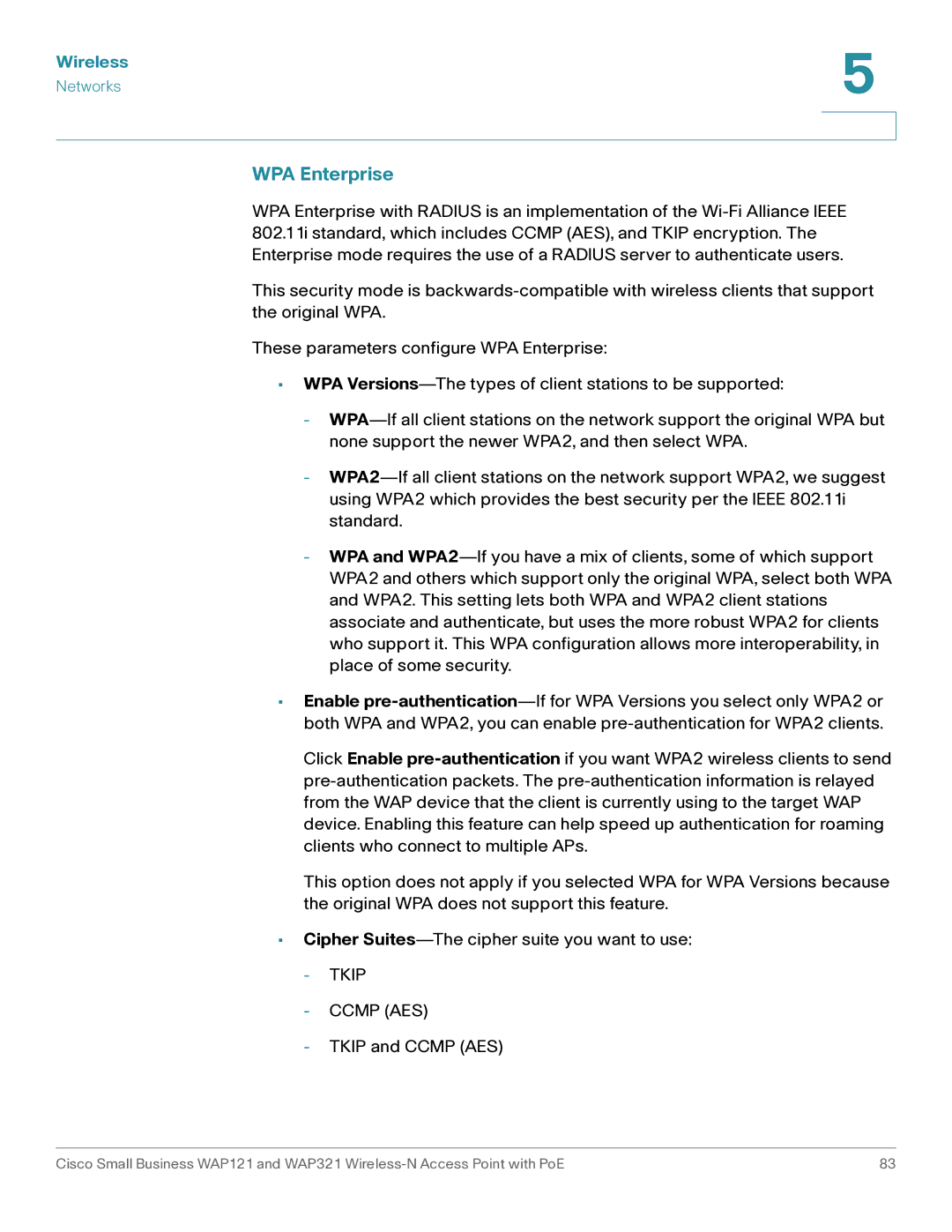 Cisco Systems WAP321, WAP121 manual WPA Enterprise 