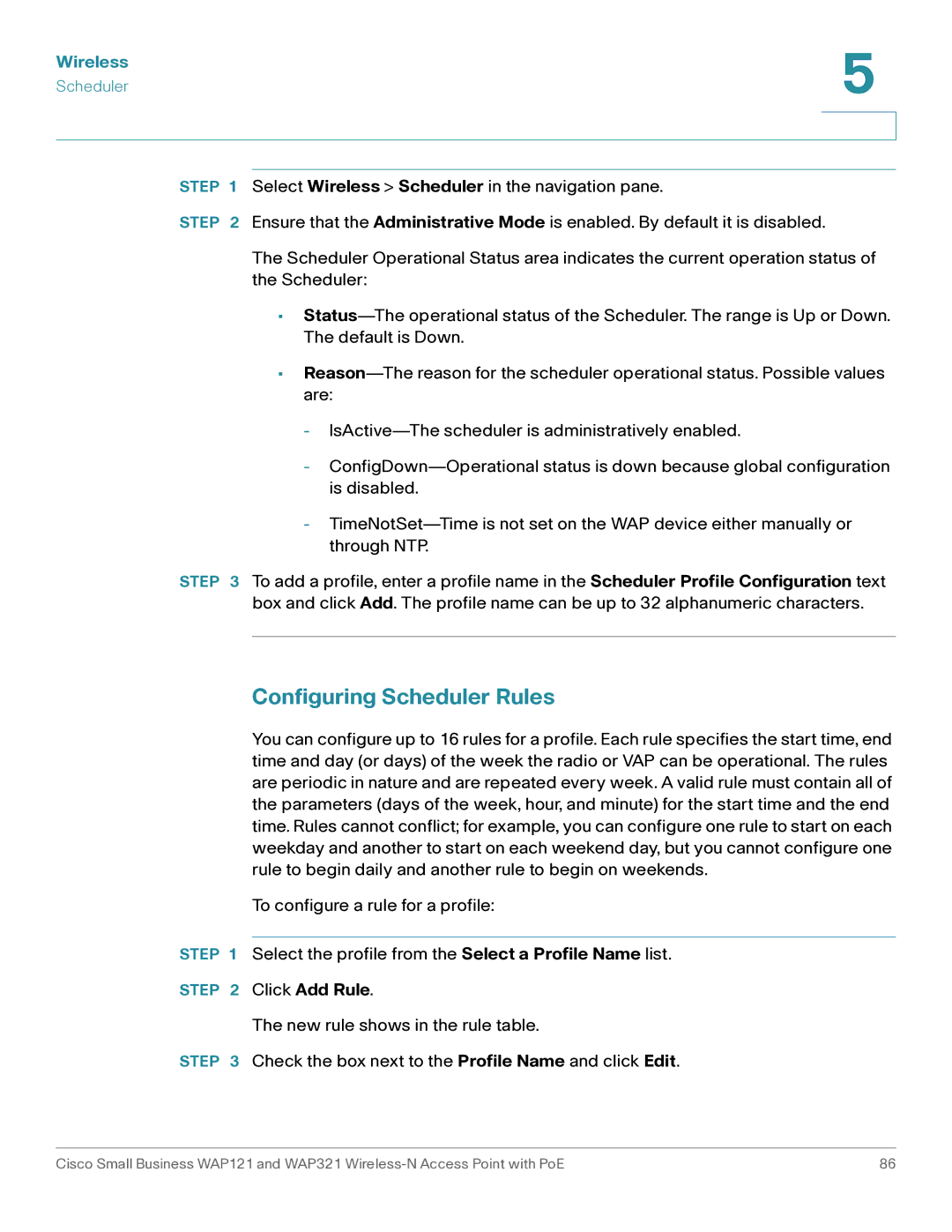 Cisco Systems WAP121, WAP321 manual Configuring Scheduler Rules, Click Add Rule 