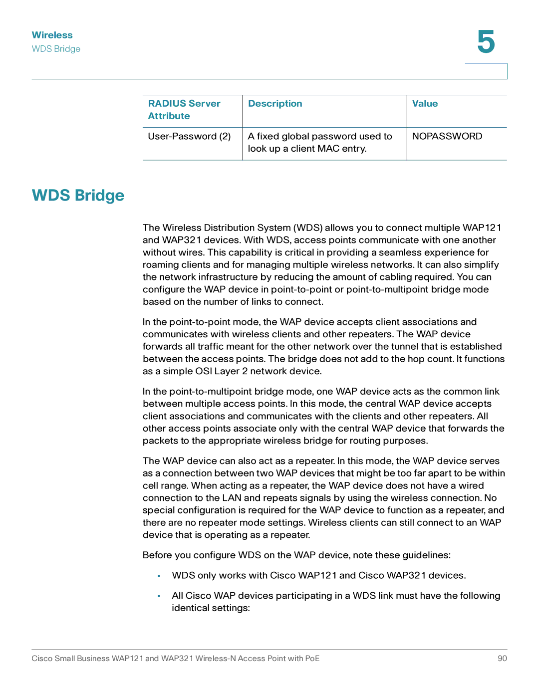 Cisco Systems WAP121, WAP321 manual WDS Bridge 