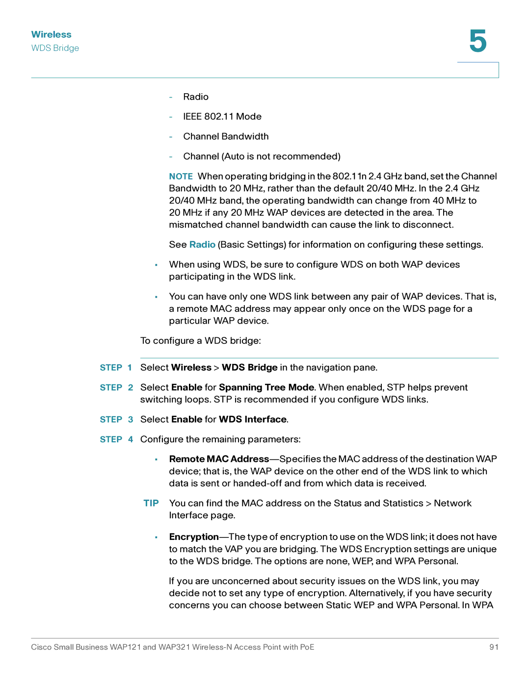 Cisco Systems WAP321, WAP121 manual Select Enable for WDS Interface 