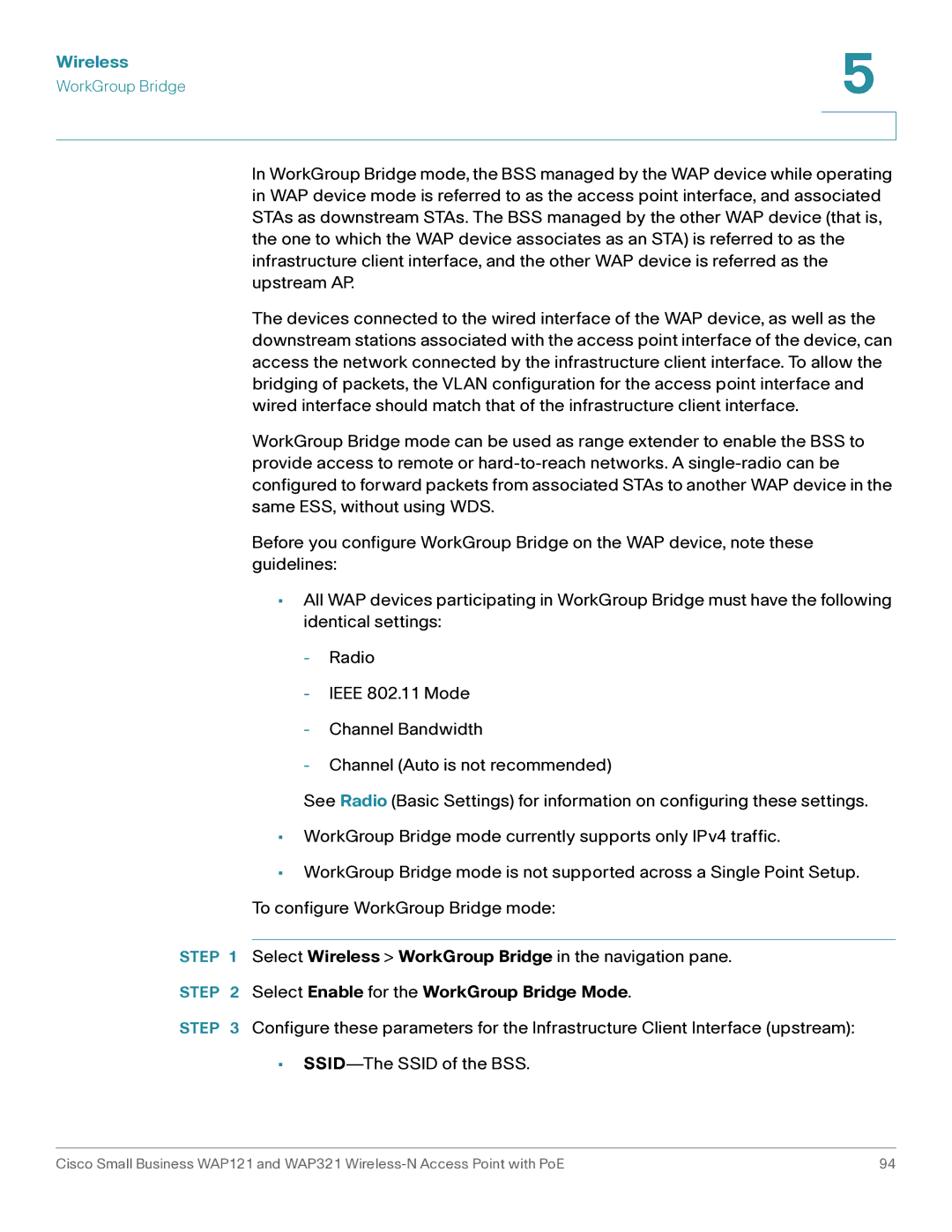 Cisco Systems WAP121, WAP321 manual Select Enable for the WorkGroup Bridge Mode 