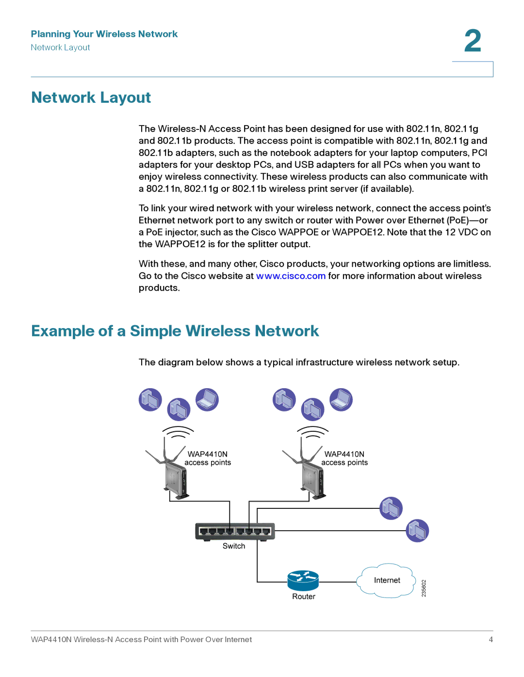 Cisco Systems WAP4410N manual Network Layout, Example of a Simple Wireless Network 